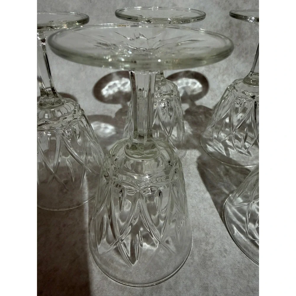 Vintage Crystal Tulip Design Glasses Diamond Cut Stemware Wine Goblet (Set of 6)